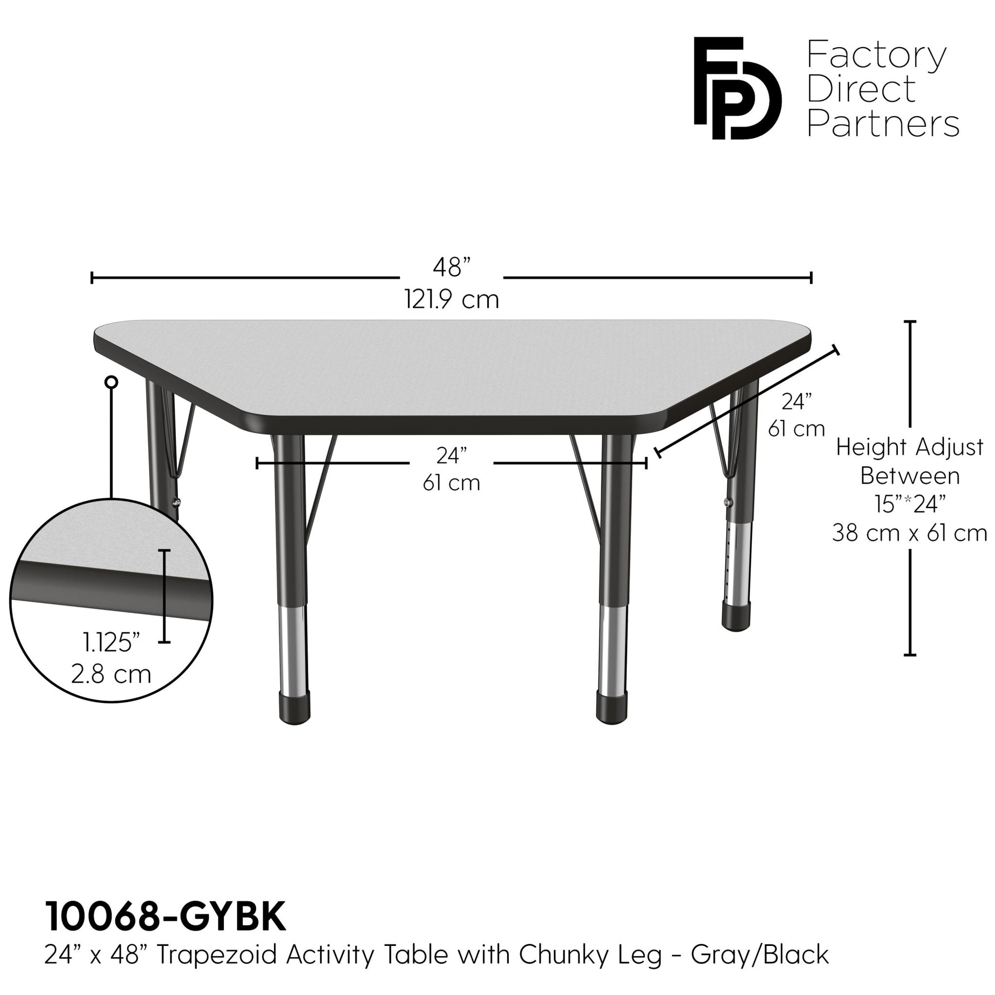 FDP 24" x 48" Trapezoid T - Molding Activity Table with Adjustable Chunky Legs (FDP - 10068 - XX) - SchoolOutlet