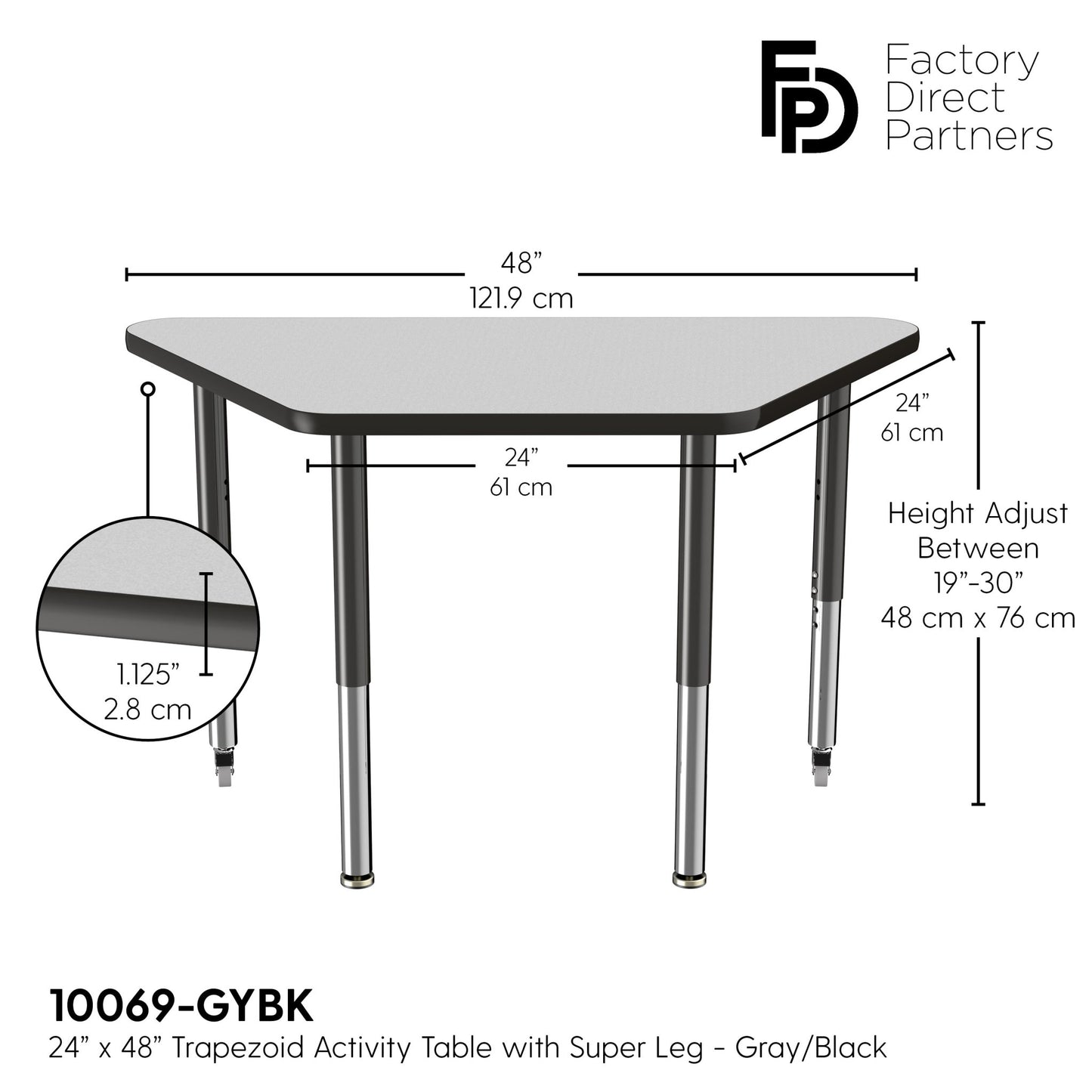 FDP 24" x 48" Trapezoid T - Molding Activity Table with Adjustable Super Legs (FDP - 10069 - XX) - SchoolOutlet