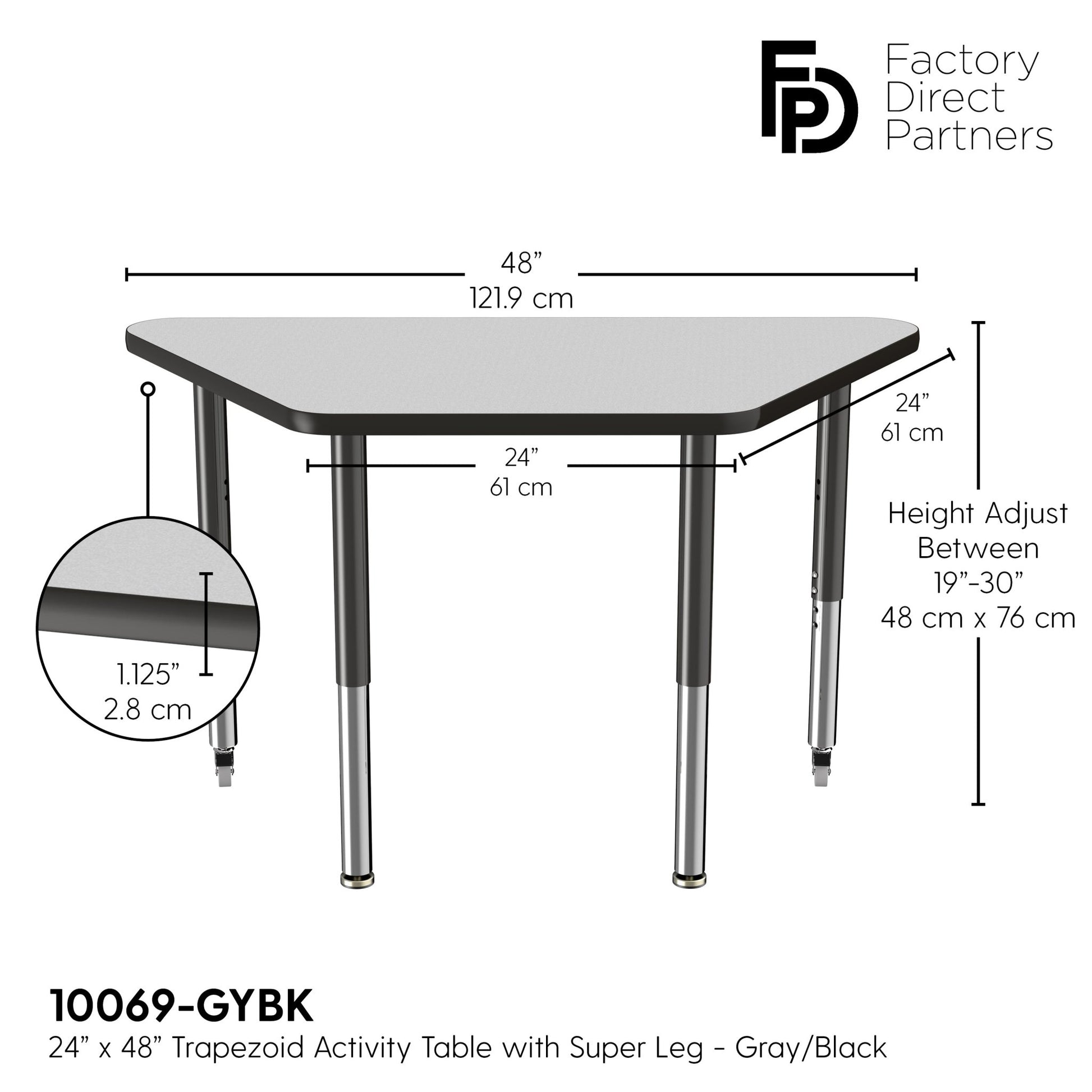FDP 24" x 48" Trapezoid T - Molding Activity Table with Adjustable Super Legs (FDP - 10069 - XX) - SchoolOutlet