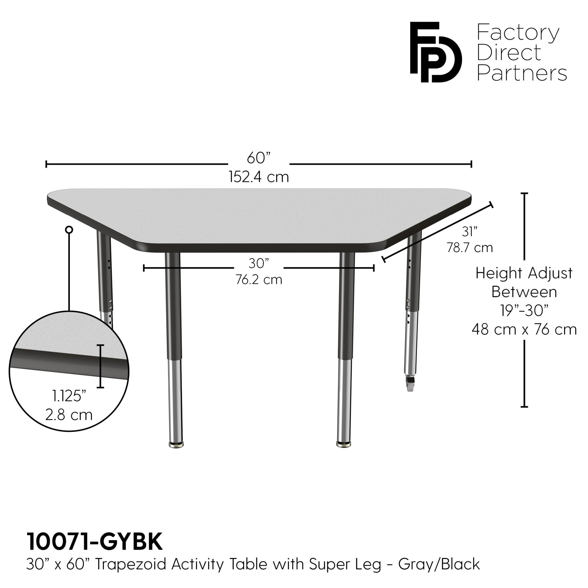 FDP 30" x 60" Trapezoid T - Molding Activity Table with Adjustable Super Legs (FDP - 10073 - XX) - SchoolOutlet