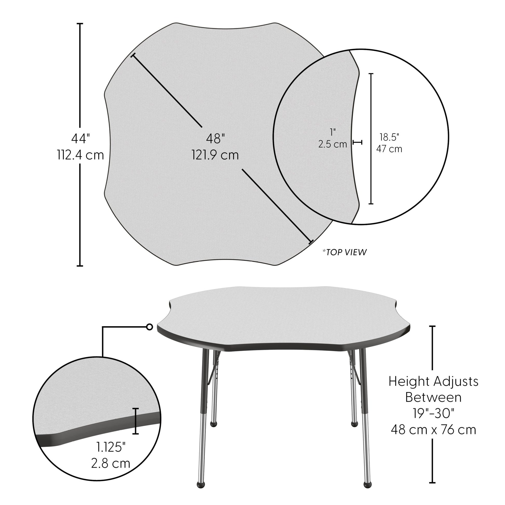 FDP 48" x 48" Clover T - Molding Activity Table with Adjustable Standard Ball Glide Legs (FDP - 10082 - XX) - SchoolOutlet