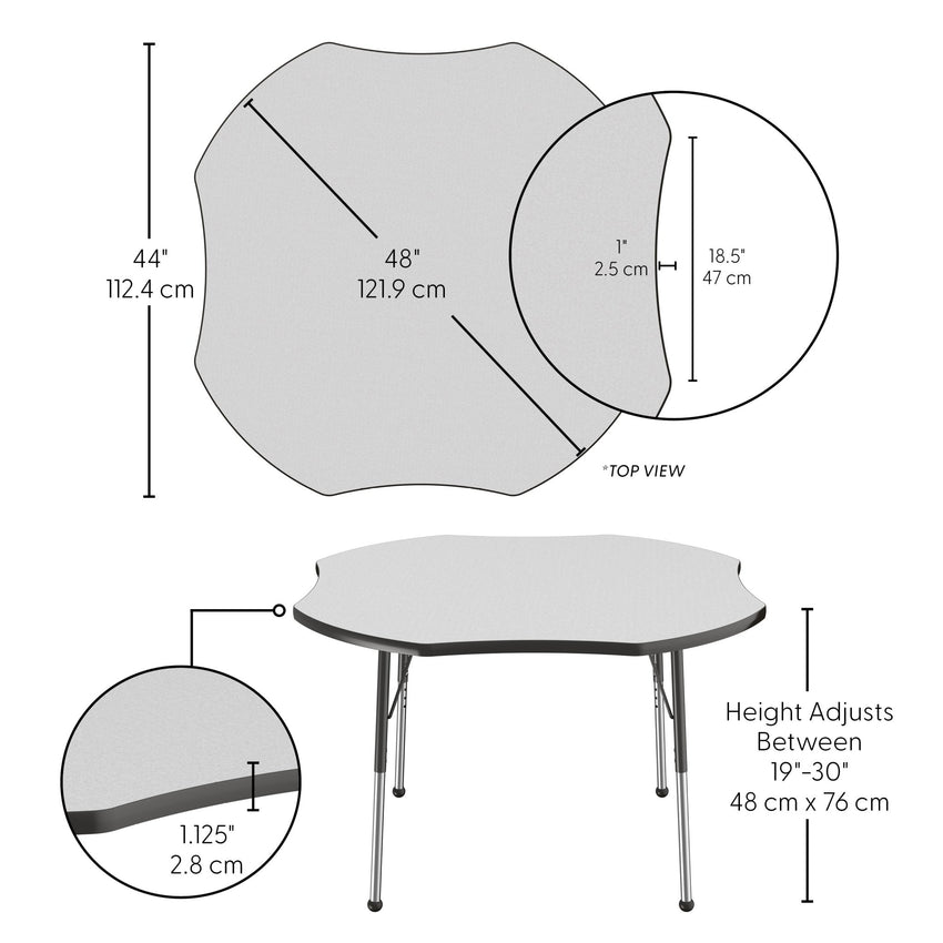FDP 48" x 48" Clover T - Molding Activity Table with Adjustable Standard Ball Glide Legs (FDP - 10082 - XX) - SchoolOutlet