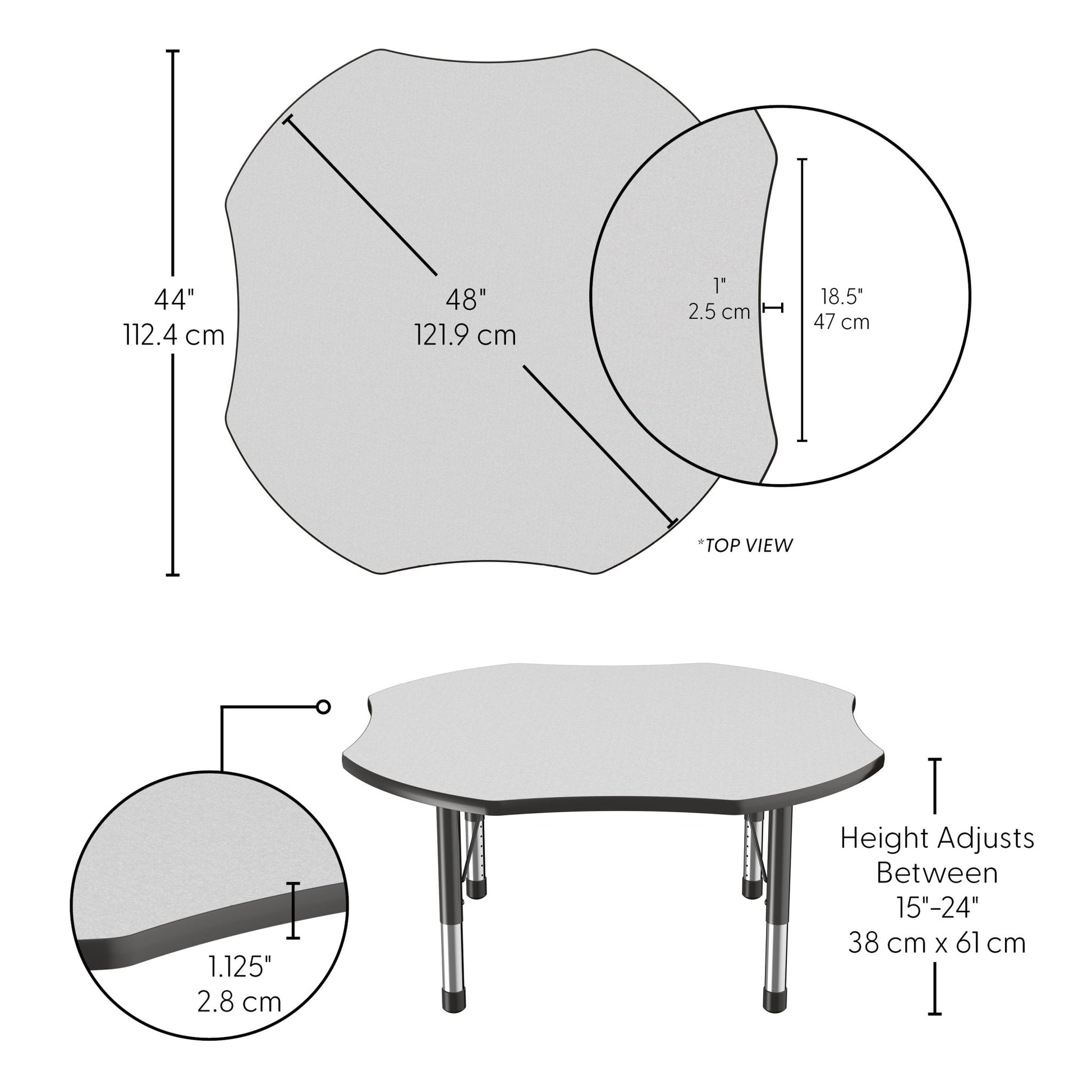 FDP 48" x 48" Clover T - Molding Activity Table with Adjustable Chunky Legs (FDP - 10083 - XX) - SchoolOutlet