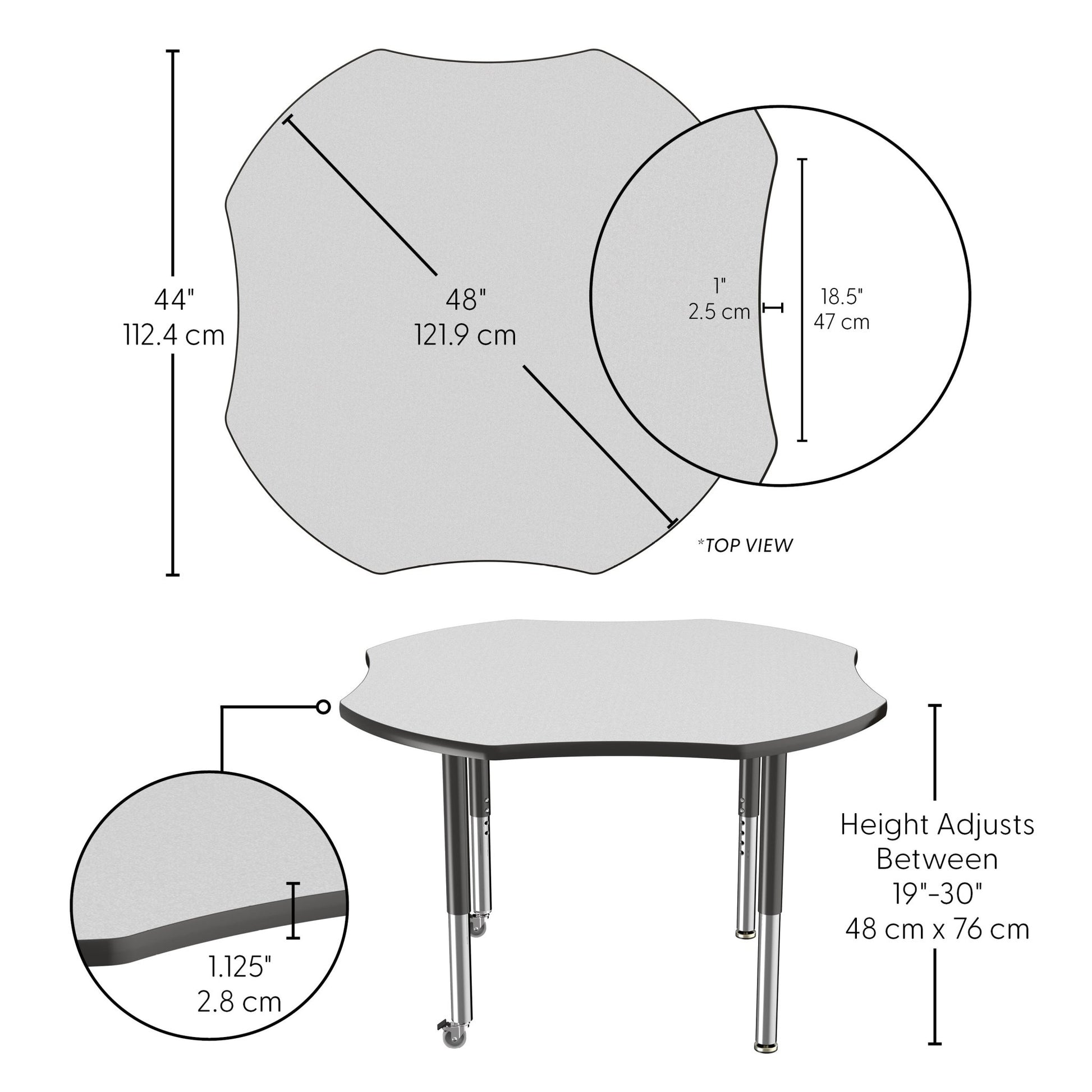 FDP 48" x 48" Clover T - Molding Activity Table with Adjustable Super Legs (FDP - 10084 - XX) - SchoolOutlet
