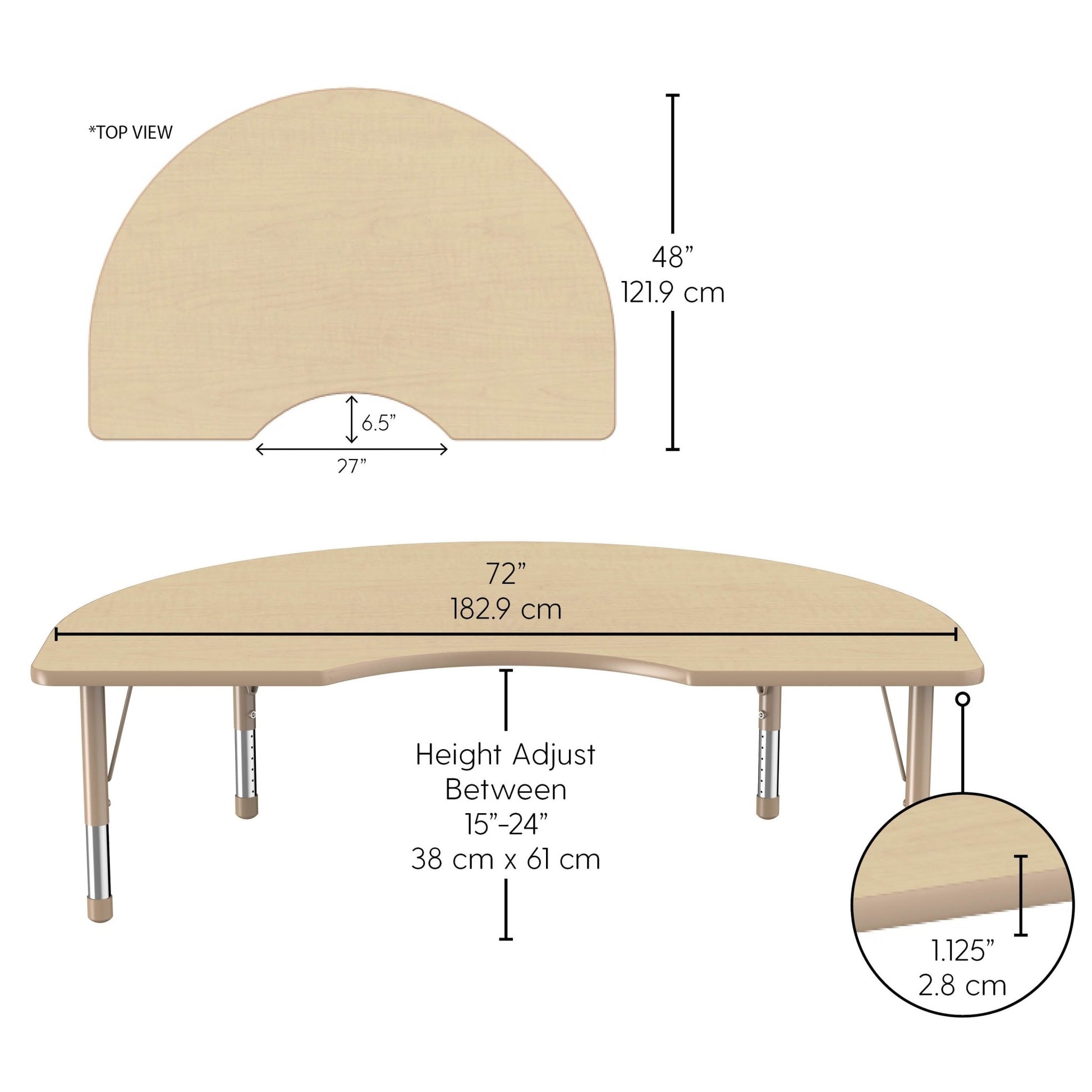 FDP 48" x 72" Kidney T - Molding Activity Table with Adjustable Chunky Legs (FDP - 10087 - XX) - SchoolOutlet