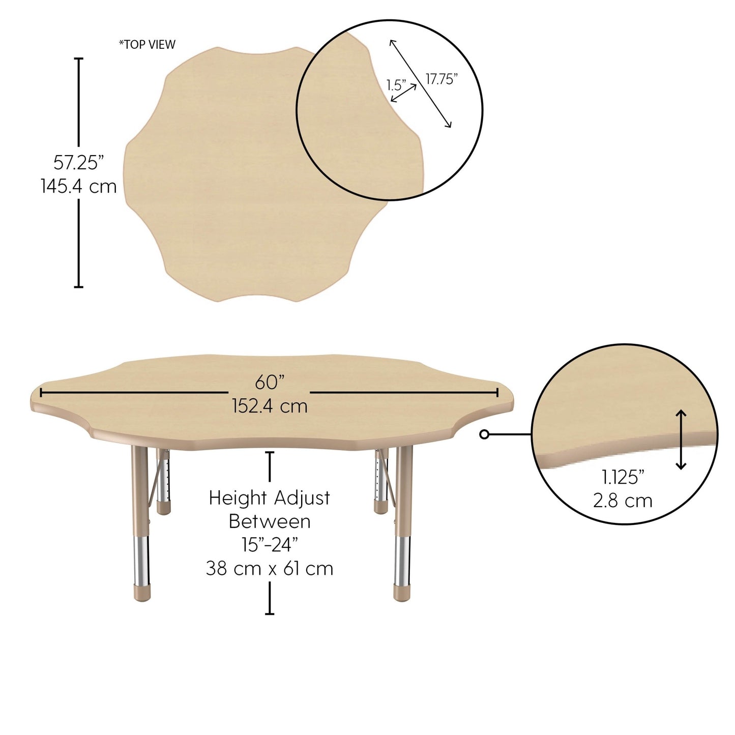 FDP 60" x 60" Flower T - Molding Activity Table with Adjustable Chunky Legs (FDP - 10091 - XX) - SchoolOutlet