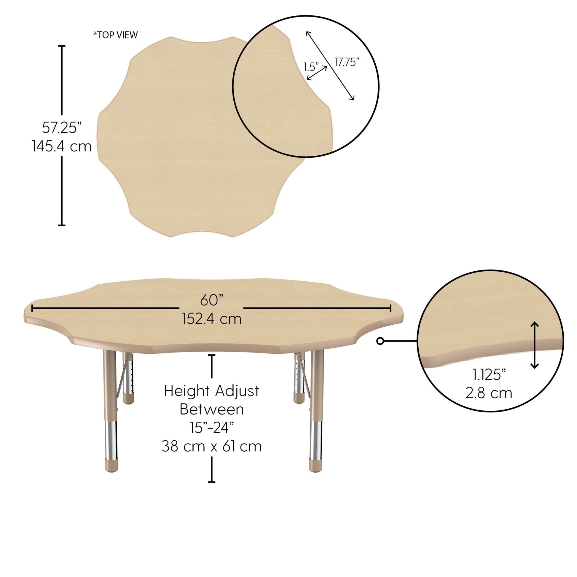 FDP 60" x 60" Flower T - Molding Activity Table with Adjustable Chunky Legs (FDP - 10091 - XX) - SchoolOutlet
