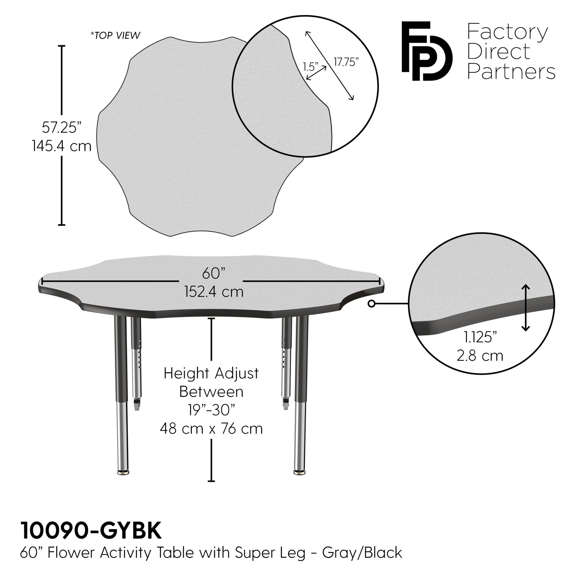 FDP 60" x 60" Flower T - Molding Activity Table with Adjustable Super Legs (FDP - 10092 - XX) - SchoolOutlet