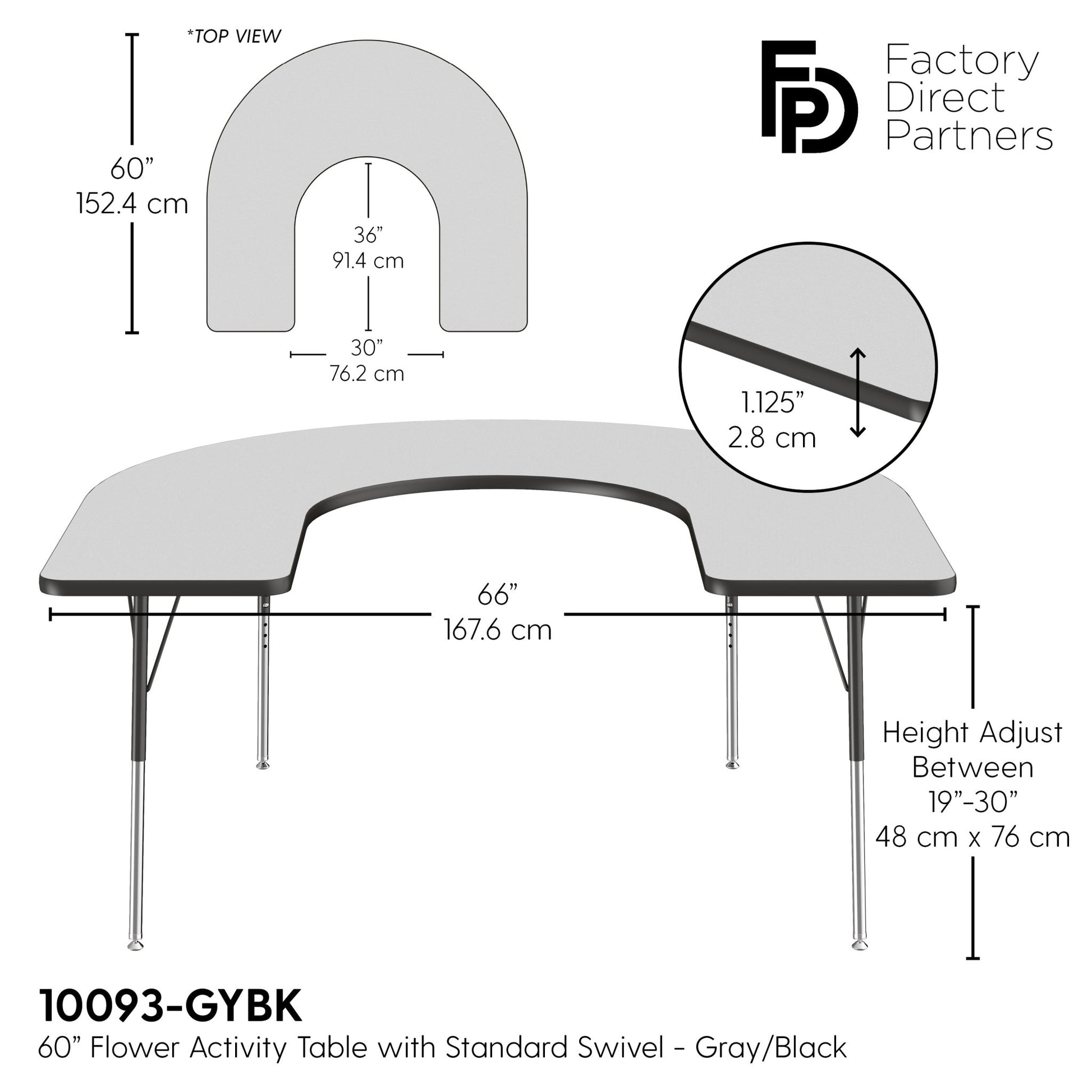 FDP 60" x 66" Horseshoe T - Molding Activity Table with Adjustable Standard Swivel Glide Legs (FDP - 10093 - XX) - SchoolOutlet
