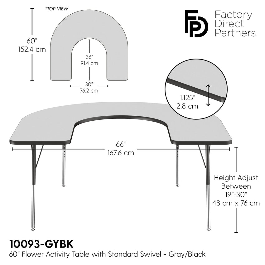 FDP 60" x 66" Horseshoe T - Molding Activity Table with Adjustable Standard Swivel Glide Legs (FDP - 10093 - XX) - SchoolOutlet