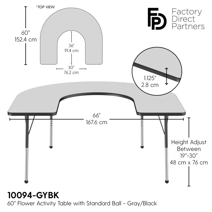 FDP 60" x 66" Horseshoe T - Molding Activity Table with Adjustable Standard Ball Glide Legs (FDP - 10094 - XX) - SchoolOutlet