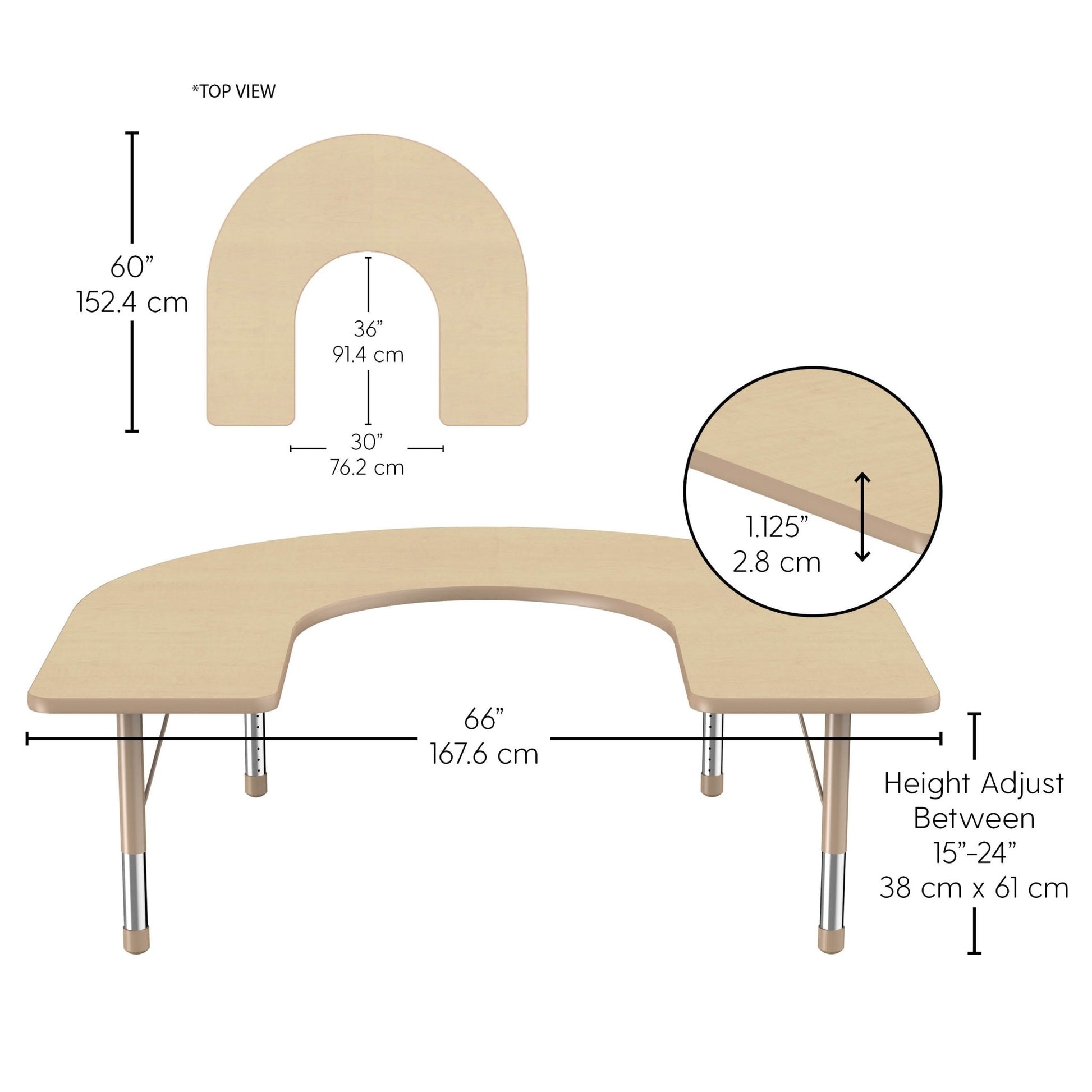 FDP 60" x 66" Horseshoe T - Molding Activity Table with Adjustable Chunky Legs (FDP - 10095 - XX) - SchoolOutlet
