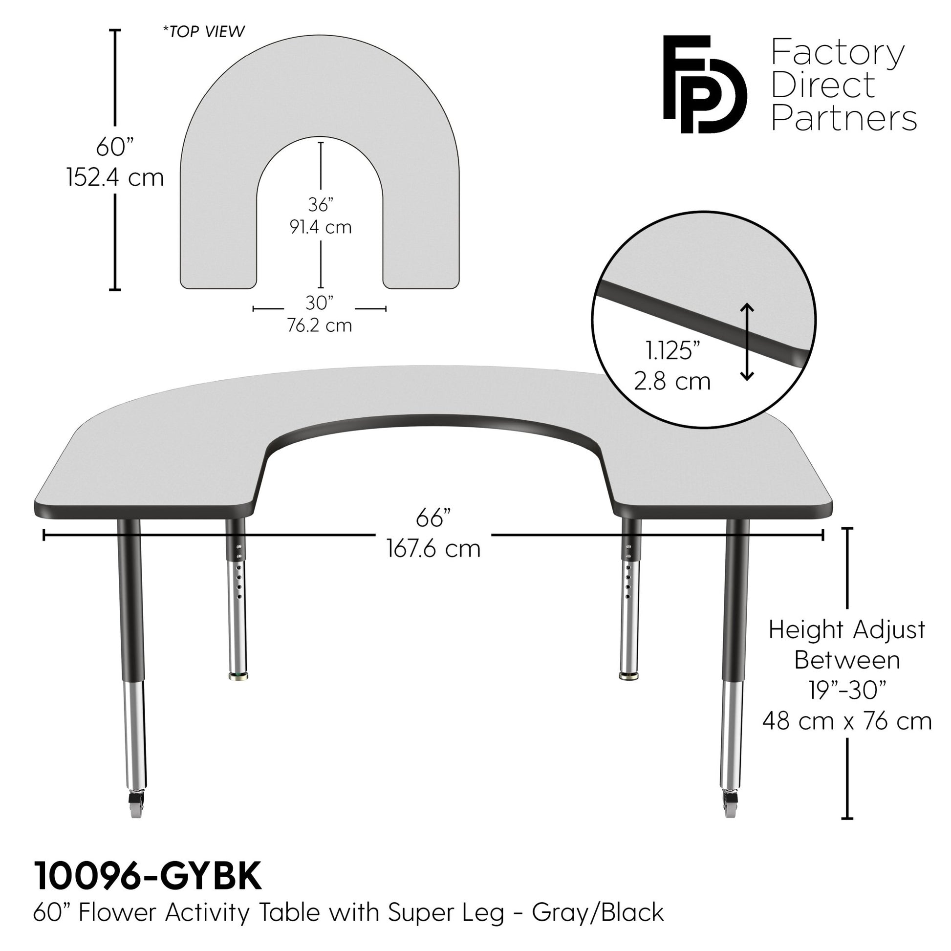 FDP 60" x 66" Horseshoe T - Molding Activity Table with Adjustable Super Legs (FDP - 10096 - XX) - SchoolOutlet