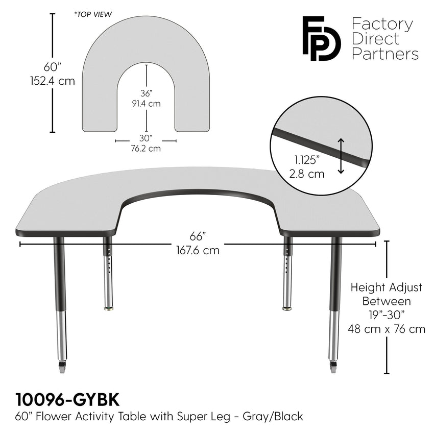 FDP 60" x 66" Horseshoe T - Molding Activity Table with Adjustable Super Legs (FDP - 10096 - XX) - SchoolOutlet