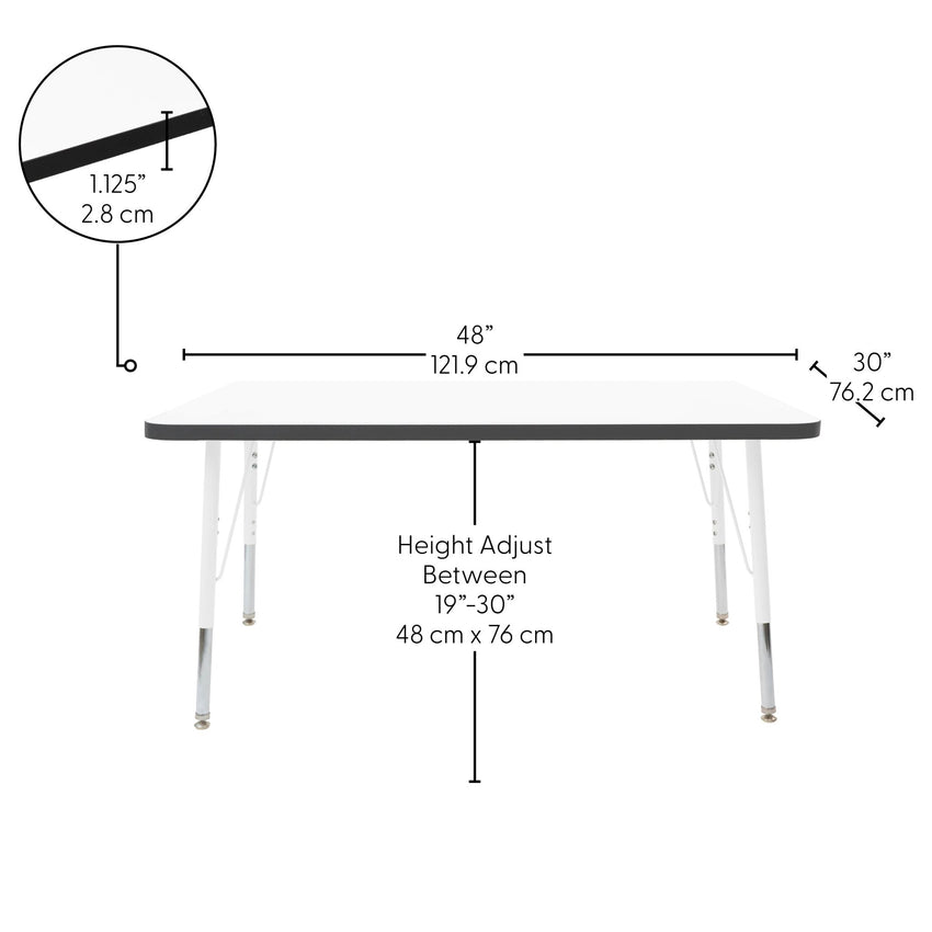 FDP 30" x 48" Rectangle Thermofused Activity Table with Adjustable Standard Swivel Glide Legs (FDP - 10114 - XX) - SchoolOutlet