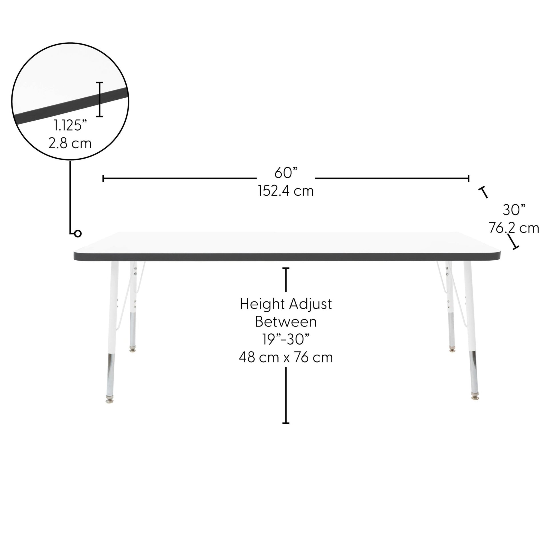 FDP 30" x 60" Rectangle Thermofused Activity Table with Adjustable Standard Swivel Glide Legs (FDP - 10115 - XX) - SchoolOutlet
