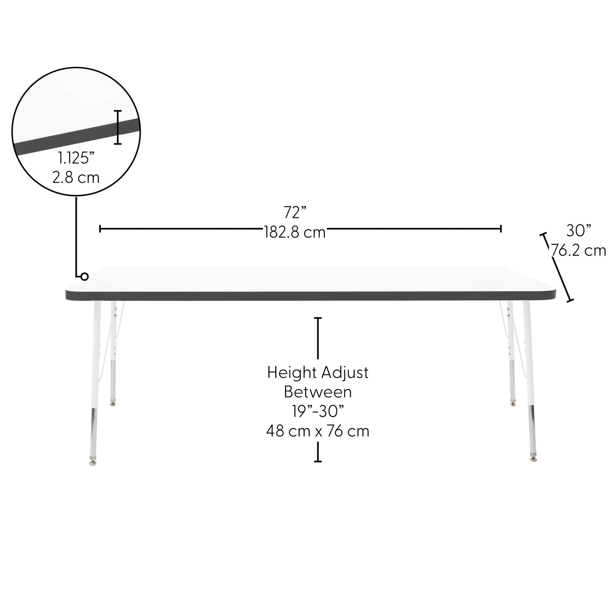 FDP 30" x 72" Rectangle Thermofused Activity Table with Adjustable Standard Swivel Glide Legs (FDP - 10116 - XX) - SchoolOutlet
