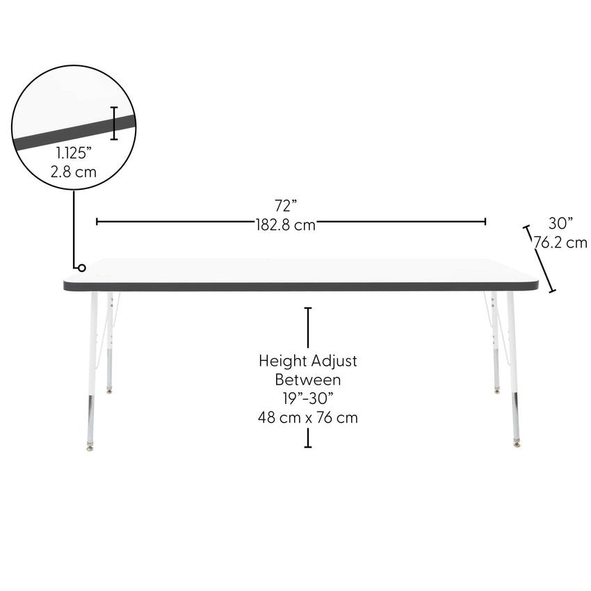 FDP 30" x 72" Rectangle Thermofused Activity Table with Adjustable Standard Swivel Glide Legs (FDP - 10116 - XX) - SchoolOutlet