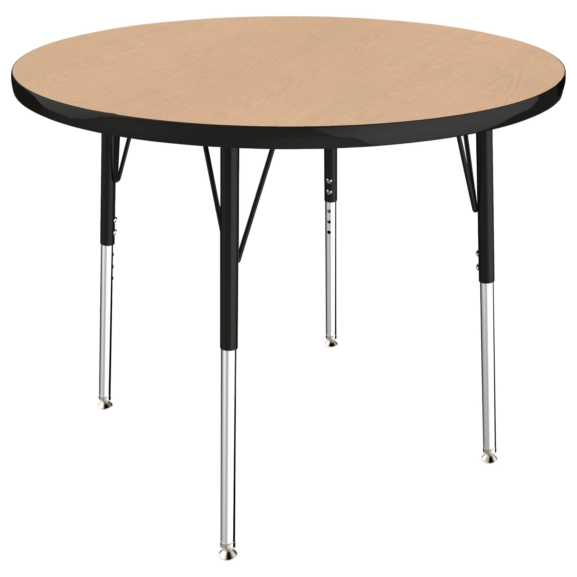 FDP 36" Round Thermofused Activity Table with Adjustable Standard Swivel Glide Legs - Maple Top / Black Edge (FDP - 10119 - MPBK) - SchoolOutlet