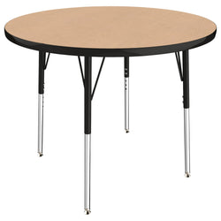 FDP 36" Round Thermofused Activity Table with Adjustable Standard Swivel Glide Legs - Maple Top / Black Edge (FDP-10119-MPBK)
