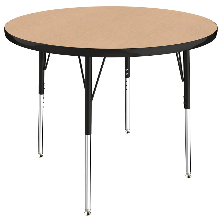 FDP 36" Round Thermofused Activity Table with Adjustable Standard Swivel Glide Legs - Maple Top / Black Edge (FDP - 10119 - MPBK) - SchoolOutlet