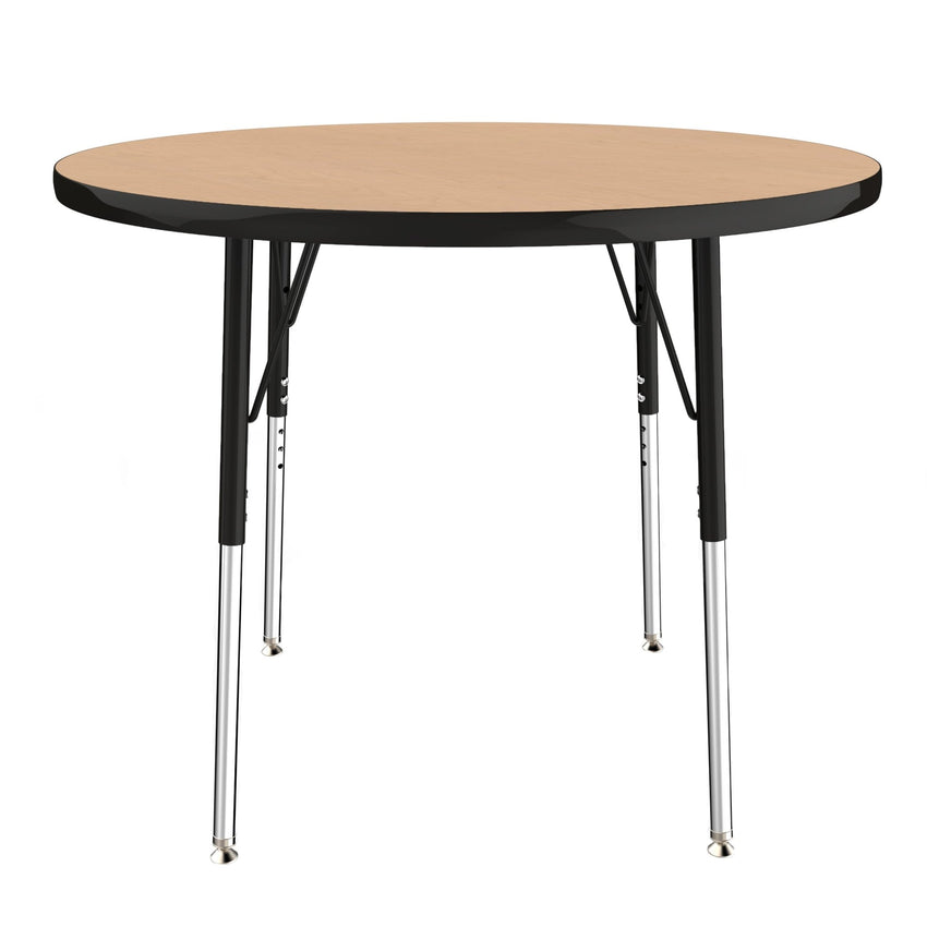 FDP 36" Round Thermofused Activity Table with Adjustable Standard Swivel Glide Legs - Maple Top / Black Edge (FDP - 10119 - MPBK) - SchoolOutlet