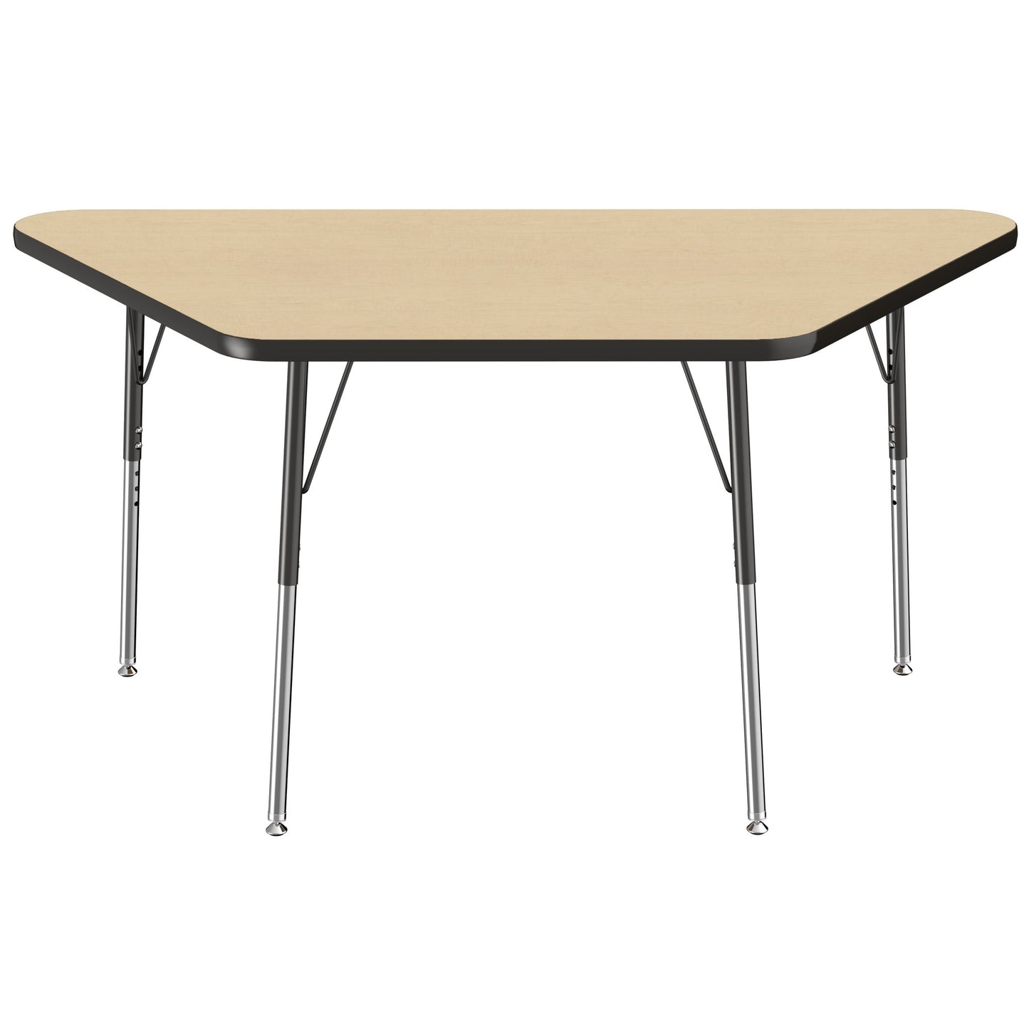 FDP 30" x 60" Trapezoid Thermofused Activity Table with Adjustable Standard Swivel Glide Legs - Maple Top / Black Edge (10127 - MPBK) - SchoolOutlet