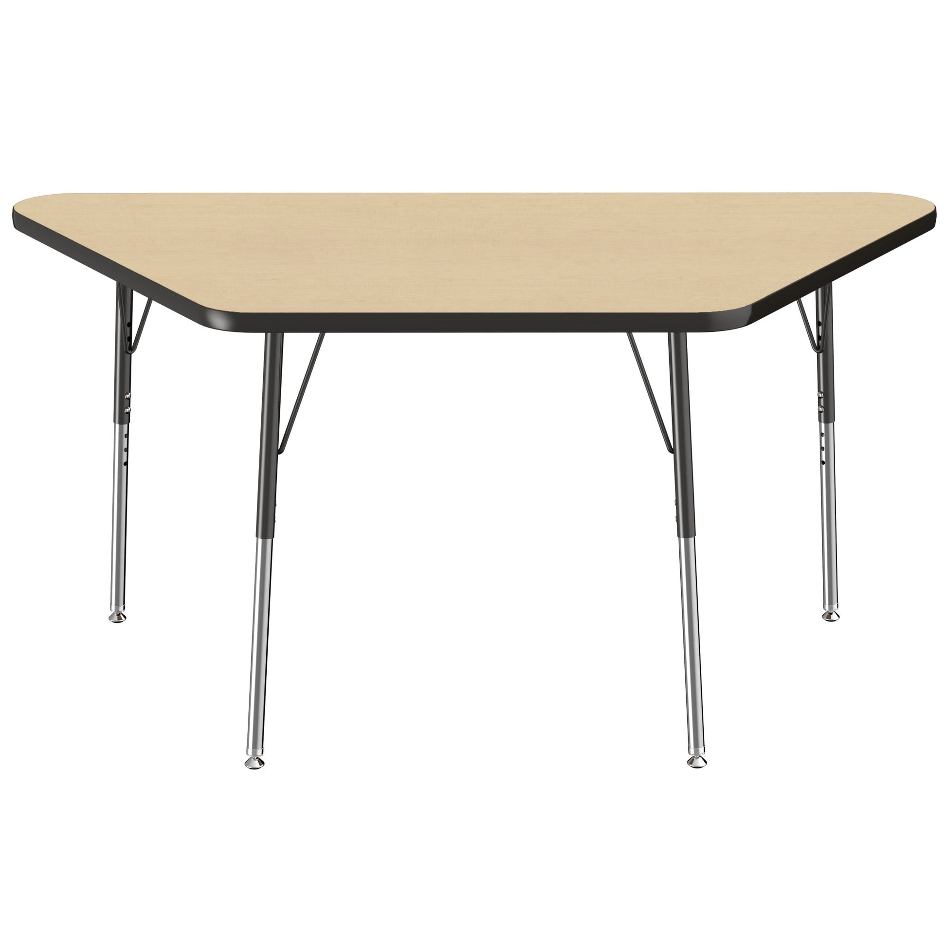 FDP 30" x 60" Trapezoid Thermofused Activity Table with Adjustable Standard Swivel Glide Legs - Maple Top / Black Edge (10127 - MPBK) - SchoolOutlet