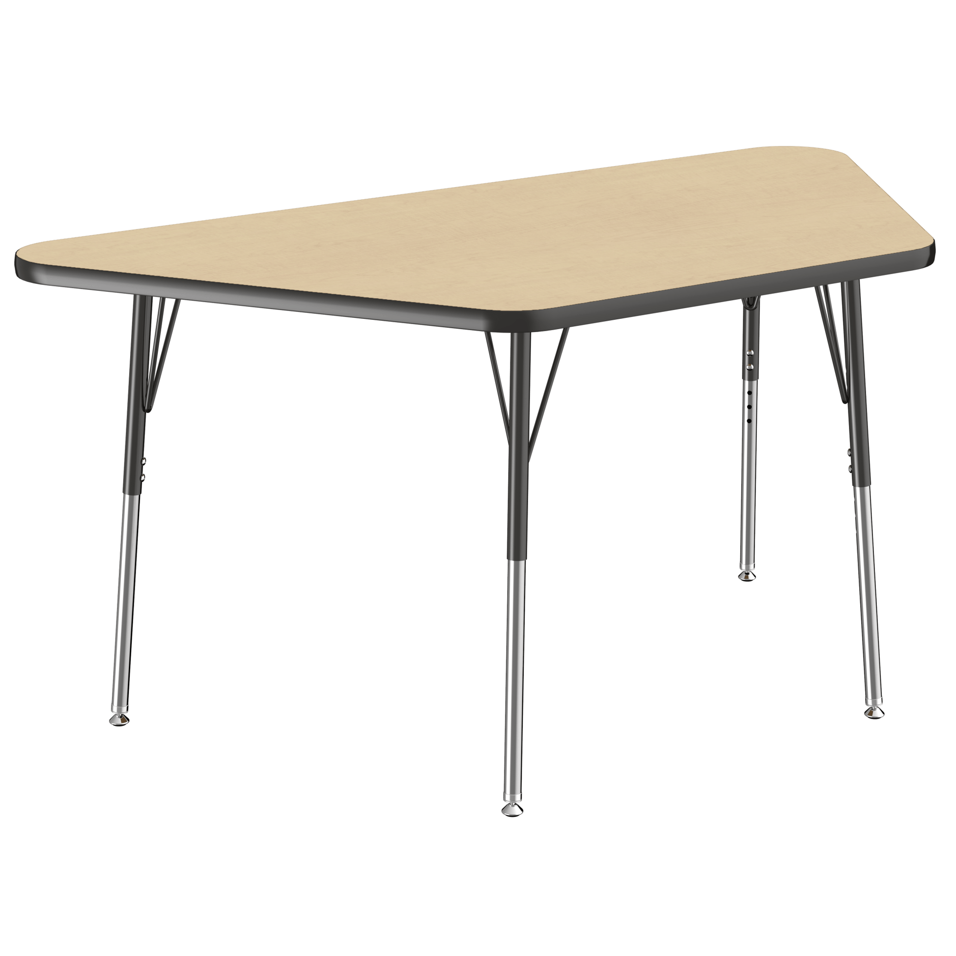 FDP 30" x 60" Trapezoid Thermofused Activity Table with Adjustable Standard Swivel Glide Legs - Maple Top / Black Edge (10127 - MPBK) - SchoolOutlet