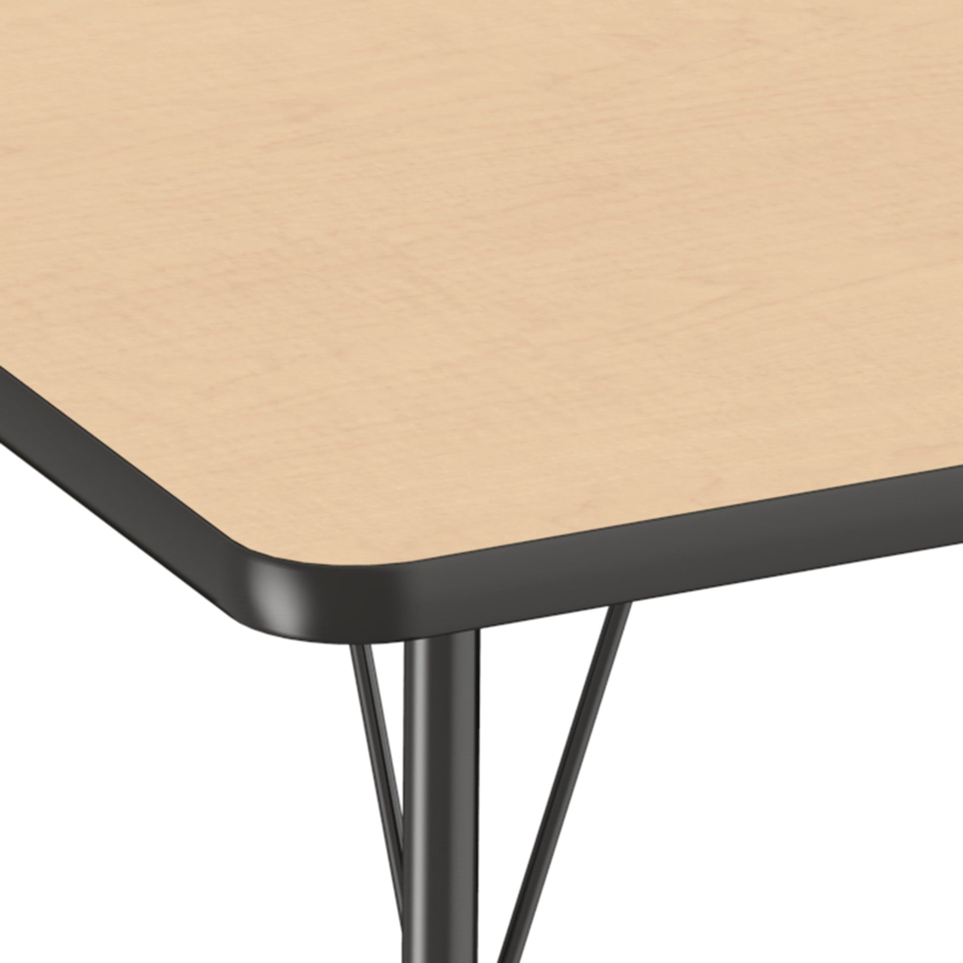 FDP 30" x 60" Trapezoid Thermofused Activity Table with Adjustable Standard Swivel Glide Legs - Maple Top / Black Edge (10127 - MPBK) - SchoolOutlet