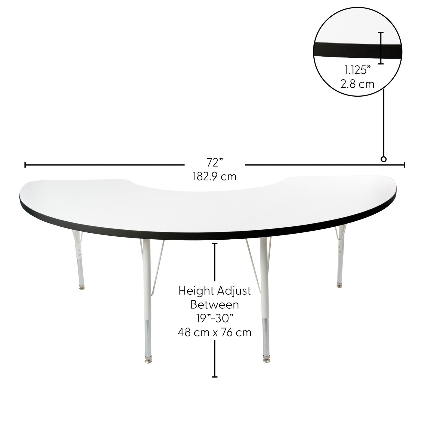 FDP 36" x 72" Half Moon Thermofused Activity Table with Adjustable Standard Swivel Glide Legs (FDP - 10129 - XX) - SchoolOutlet