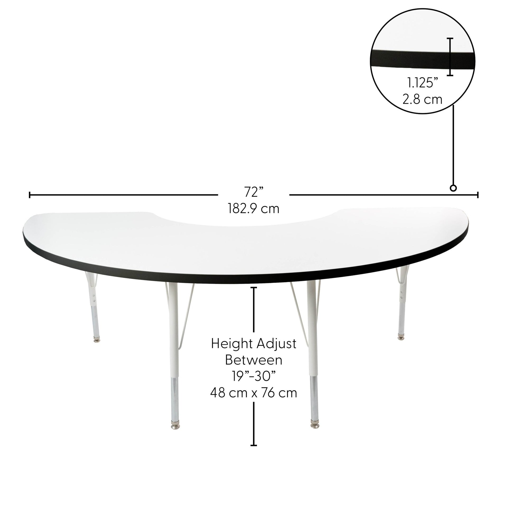 FDP 36" x 72" Half Moon Thermofused Activity Table with Adjustable Standard Swivel Glide Legs (FDP - 10129 - XX) - SchoolOutlet