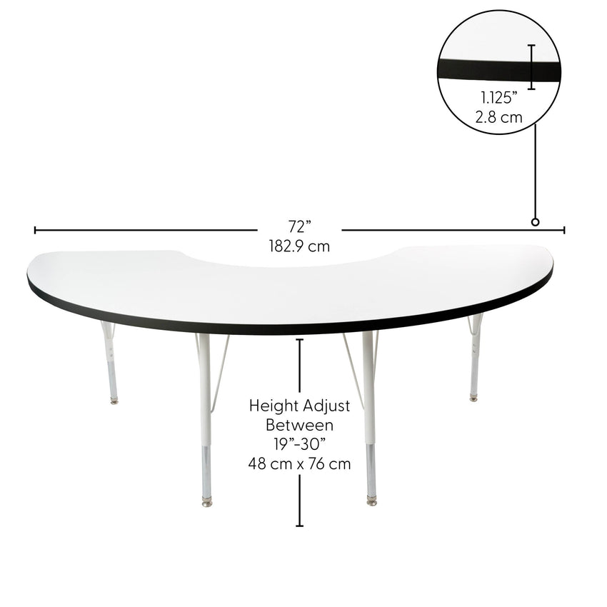 FDP 36" x 72" Half Moon Thermofused Activity Table with Adjustable Standard Swivel Glide Legs (FDP - 10129 - XX) - SchoolOutlet
