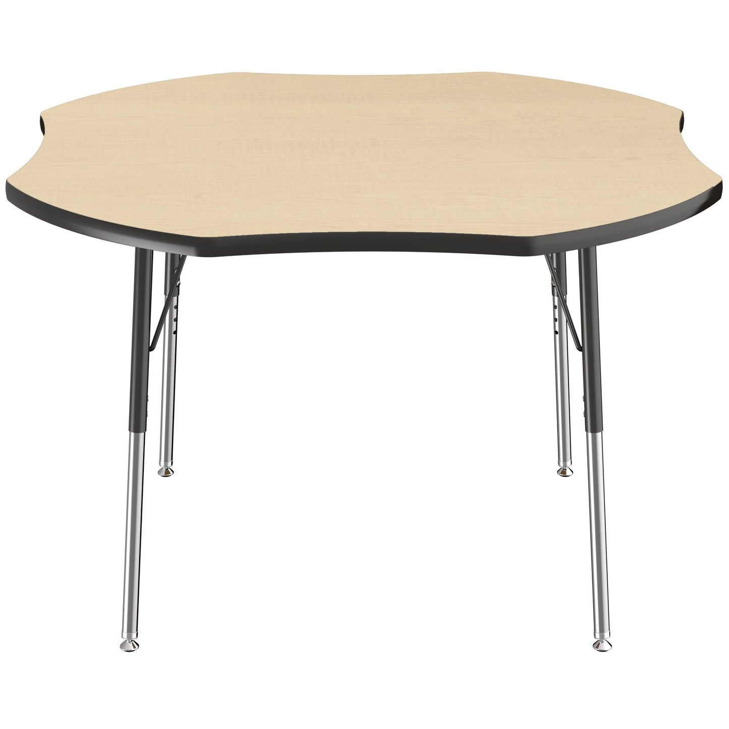 FDP 48" x 48" Clover Thermofused Activity Table with Adjustable Standard Swivel Glide Legs - Maple Top / Black Edge (10130 - MPBK) - SchoolOutlet