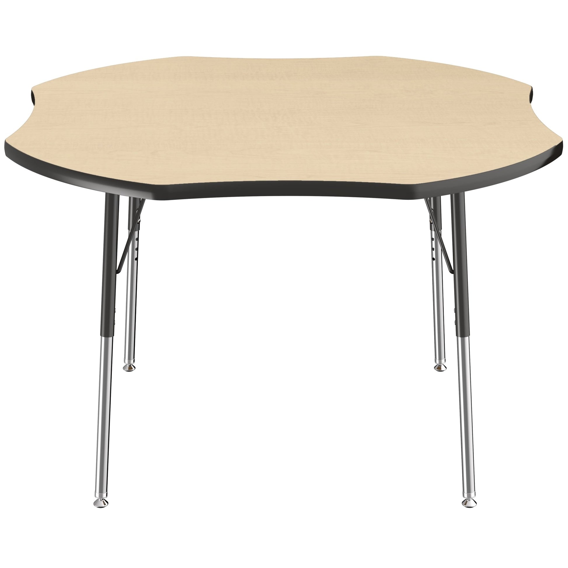 FDP 48" x 48" Clover Thermofused Activity Table with Adjustable Standard Swivel Glide Legs - Maple Top / Black Edge (10130 - MPBK) - SchoolOutlet