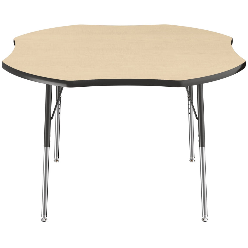 FDP 48" x 48" Clover Thermofused Activity Table with Adjustable Standard Swivel Glide Legs - Maple Top / Black Edge (10130 - MPBK) - SchoolOutlet