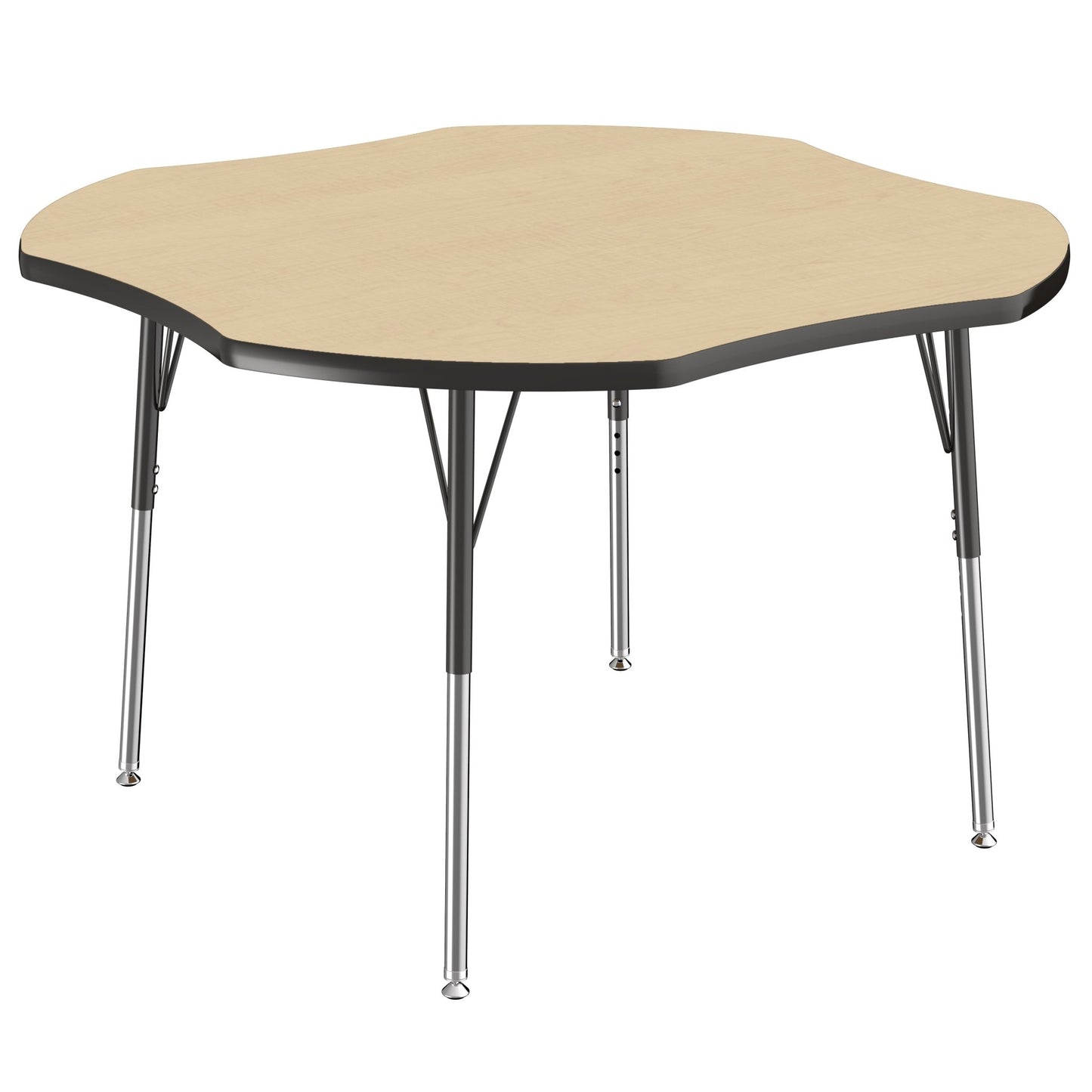 FDP 48" x 48" Clover Thermofused Activity Table with Adjustable Standard Swivel Glide Legs - Maple Top / Black Edge (10130 - MPBK) - SchoolOutlet