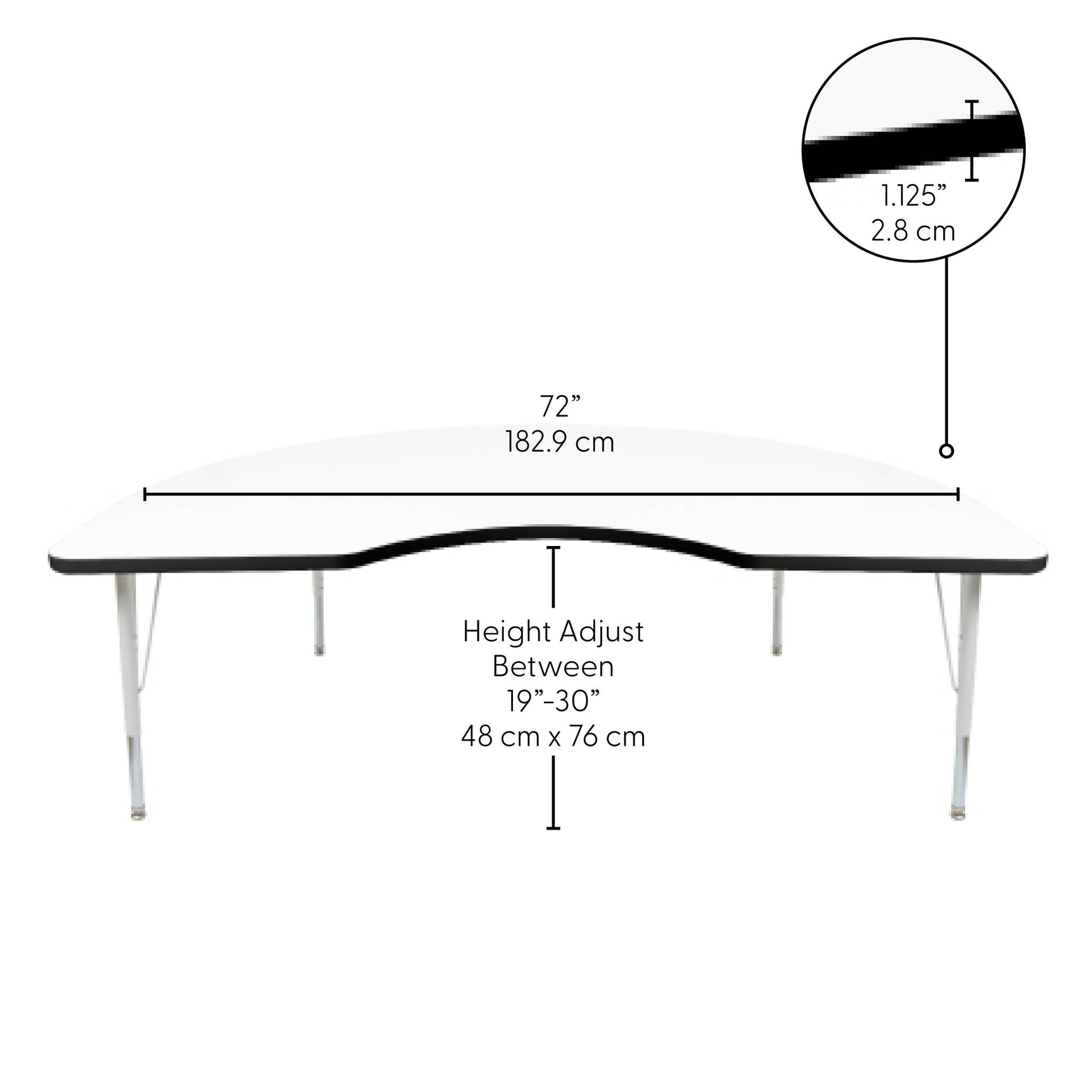 FDP 48" x 72" Kidney Thermofused Activity Table with Adjustable Standard Swivel Glide Legs (FDP - 10131 - XX) - SchoolOutlet
