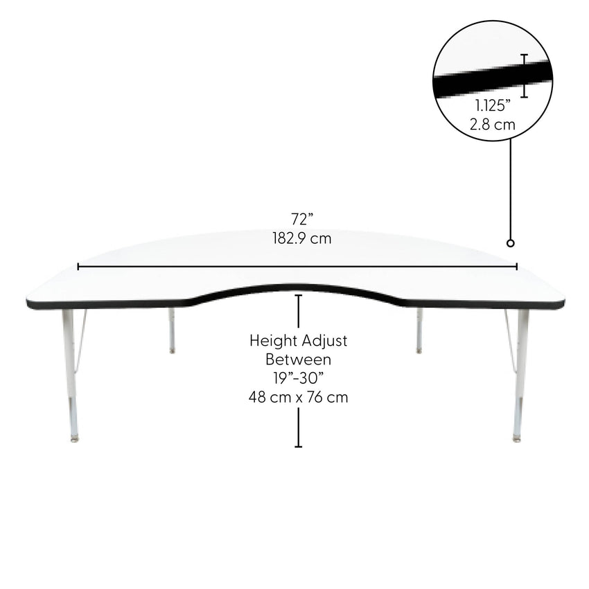 FDP 48" x 72" Kidney Thermofused Activity Table with Adjustable Standard Swivel Glide Legs (FDP - 10131 - XX) - SchoolOutlet