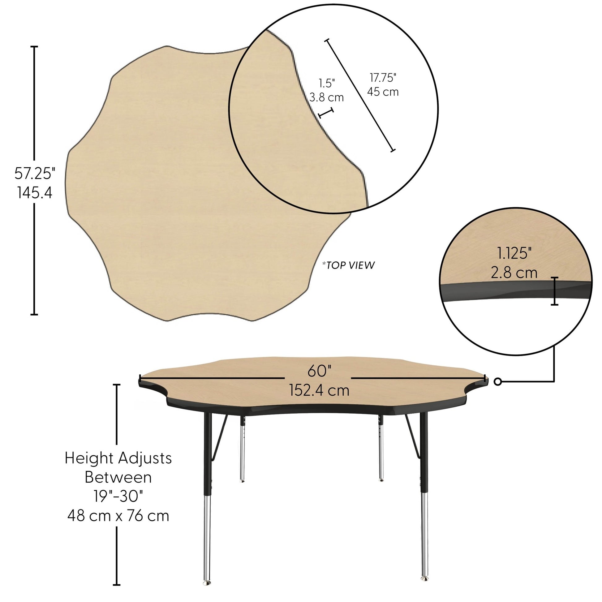 FDP 60" x 60" Flower Thermofused Activity Table with Adjustable Standard Swivel Glide Legs (FDP - 10132 - XX) - SchoolOutlet