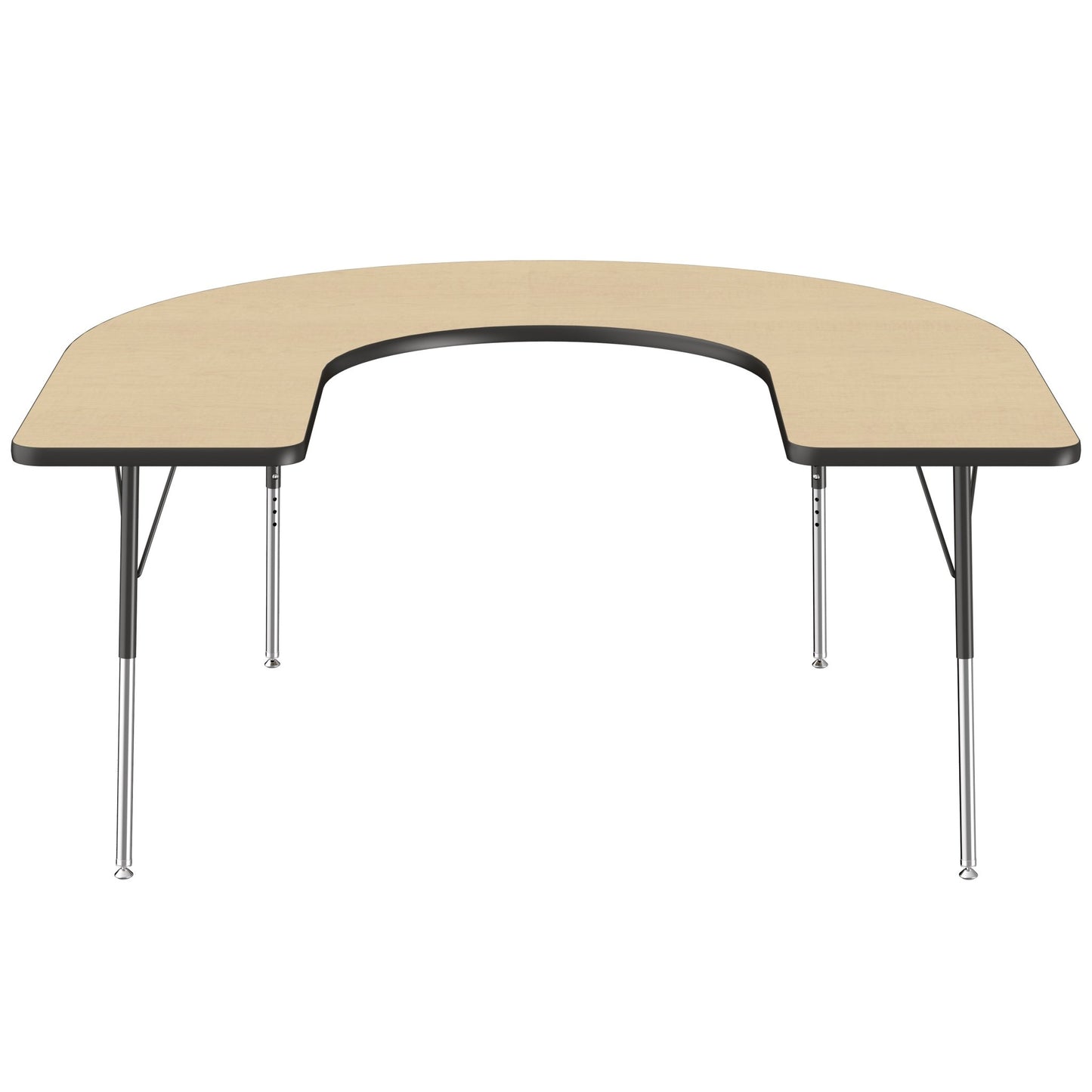 FDP 60" x 66" Horseshoe Thermofused Activity Table with Adjustable Standard Swivel Glide Legs - Maple Top / Black Edge (10133 - MPBK) - SchoolOutlet