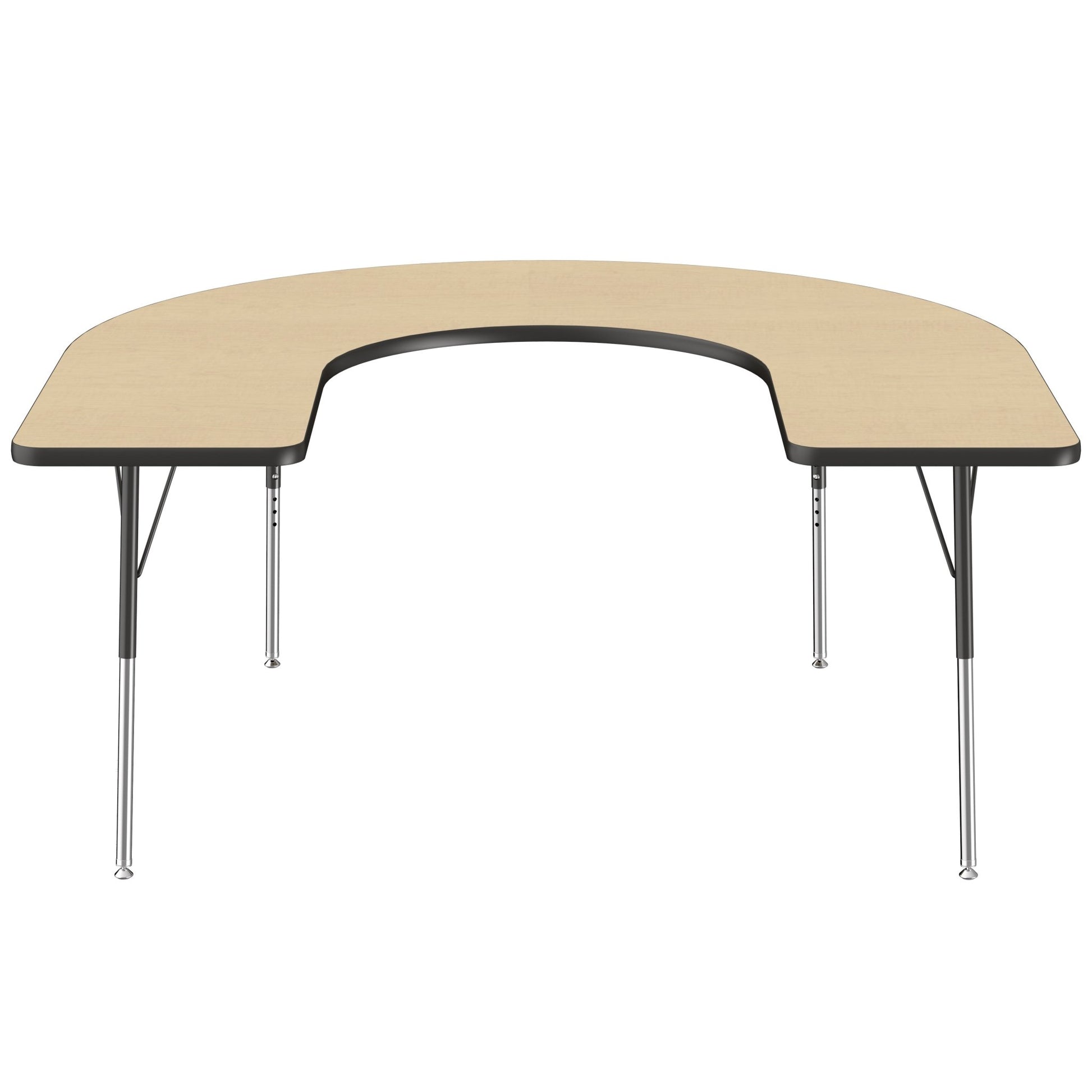 FDP 60" x 66" Horseshoe Thermofused Activity Table with Adjustable Standard Swivel Glide Legs - Maple Top / Black Edge (10133 - MPBK) - SchoolOutlet