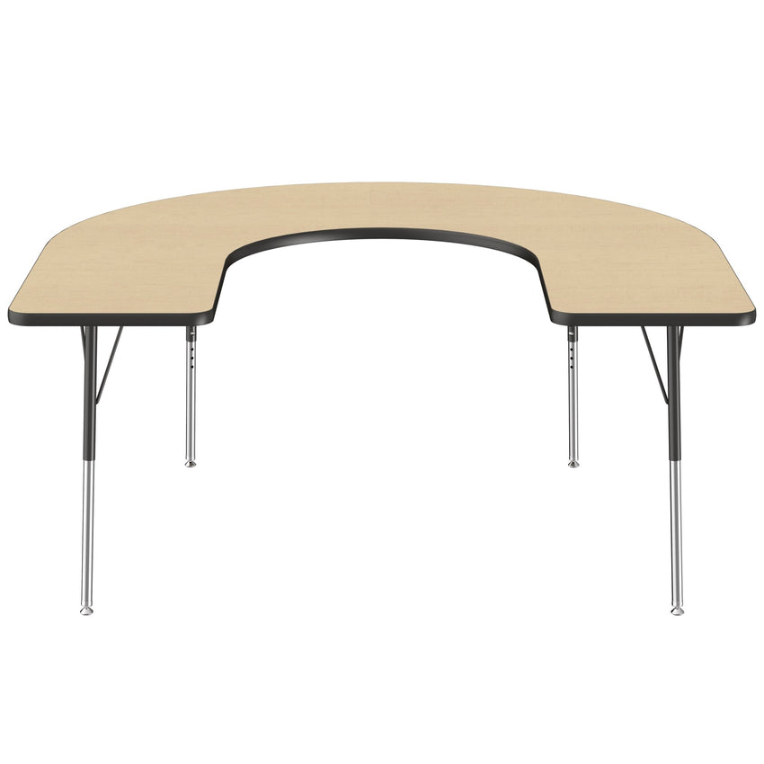 FDP 60" x 66" Horseshoe Thermofused Activity Table with Adjustable Standard Swivel Glide Legs - Maple Top / Black Edge (10133 - MPBK) - SchoolOutlet