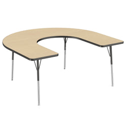 FDP 60" x 66" Horseshoe Thermofused Activity Table with Adjustable Standard Swivel Glide Legs - Maple Top / Black Edge (10133-MPBK)