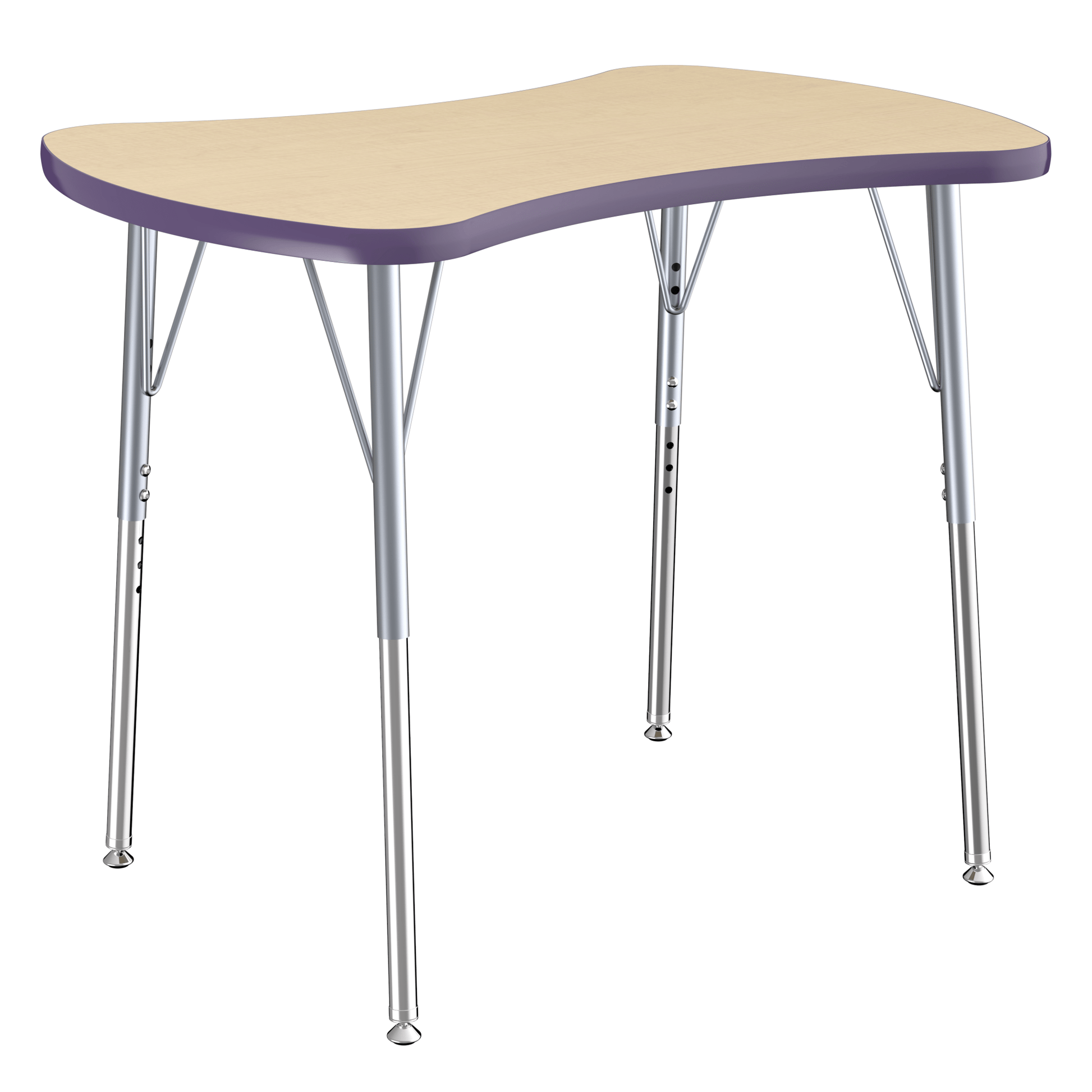 FDP 24" x 36" Bowtie Thermofused Activity Table with Adjustable Standard Swivel Glide Legs - Maple Top / Eggplant Edge (FDP - 10134 - 293) - SchoolOutlet