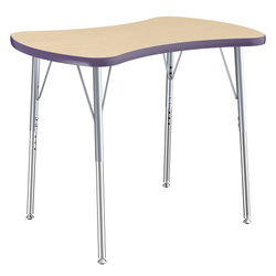 FDP 24" x 36" Bowtie Thermofused Activity Table with Adjustable Standard Swivel Glide Legs - Maple Top / Eggplant Edge (FDP-10134-293)
