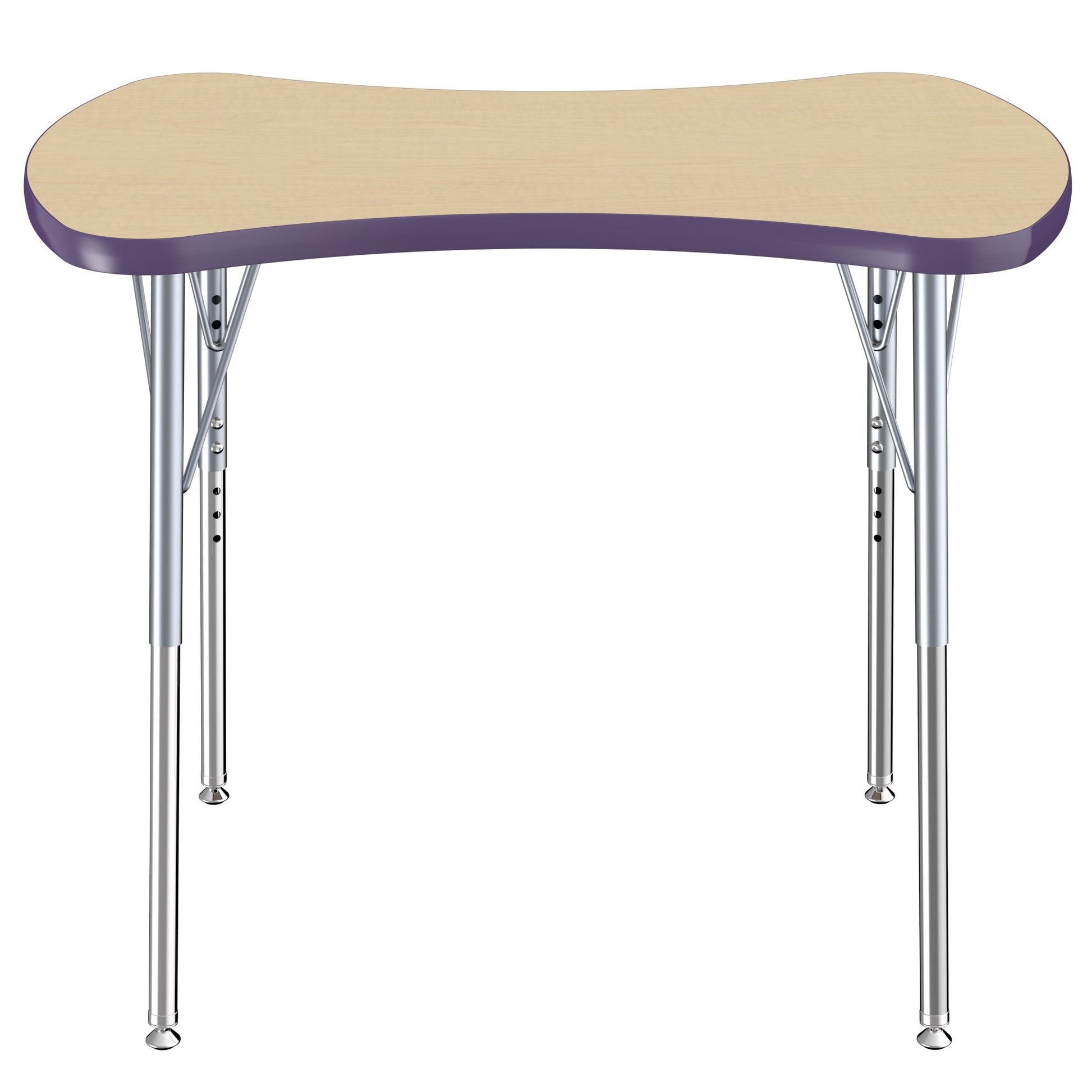 FDP 24" x 36" Bowtie Thermofused Activity Table with Adjustable Standard Swivel Glide Legs - Maple Top / Eggplant Edge (FDP - 10134 - 293) - SchoolOutlet