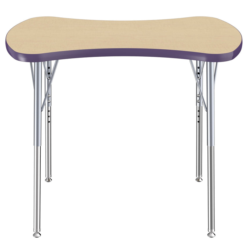FDP 24" x 36" Bowtie Thermofused Activity Table with Adjustable Standard Swivel Glide Legs - Maple Top / Eggplant Edge (FDP - 10134 - 293) - SchoolOutlet
