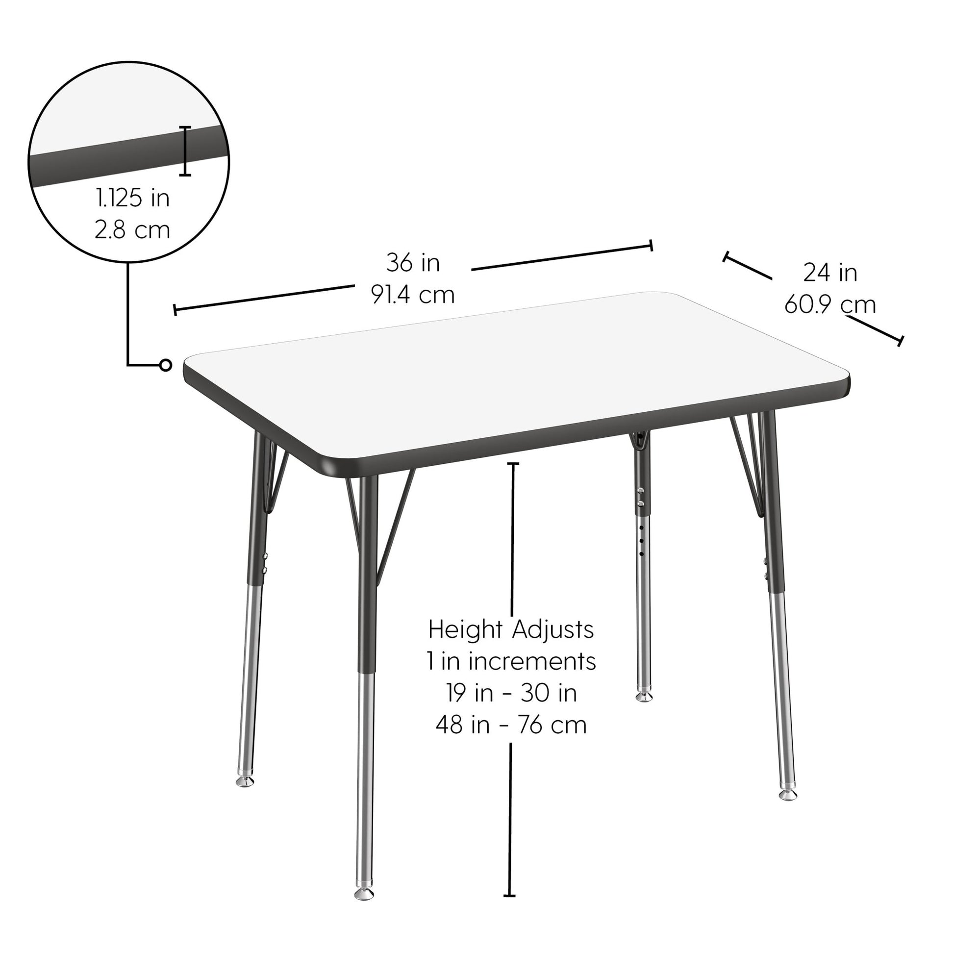 FDP 24" x 36" Rectangle Dry - Erase Activity Table with Adjustable Standard Swivel Glide Legs (FDP - 10156 - XX) - SchoolOutlet