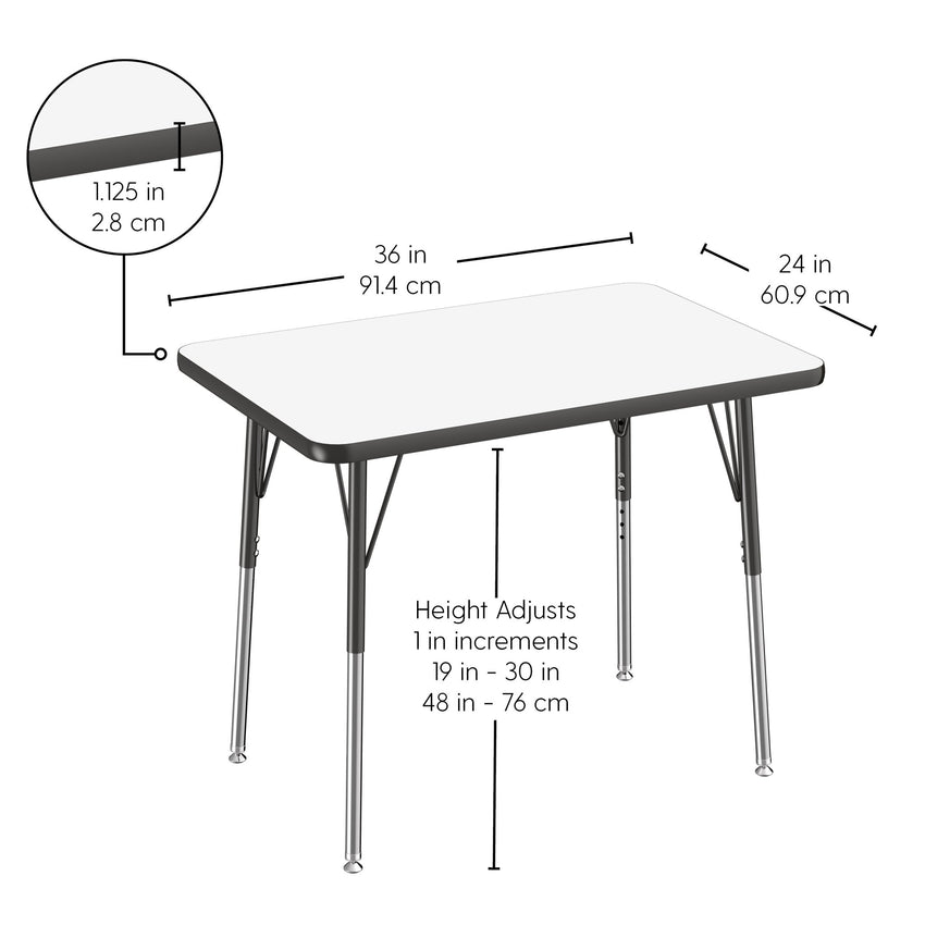 FDP 24" x 36" Rectangle Dry - Erase Activity Table with Adjustable Standard Swivel Glide Legs (FDP - 10156 - XX) - SchoolOutlet